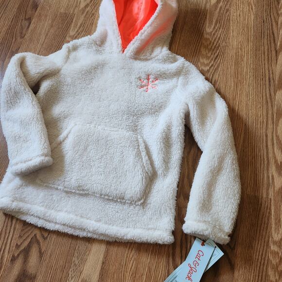 Cat & Jack Fleece Sleepwear Girls Size Medium Cream Hooded Pullover Pocket - Picture 5 of 8